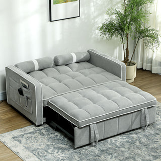HOMCOM Two-Seater Linen-Look Sofa Bed - Light Grey - Sofa In Store