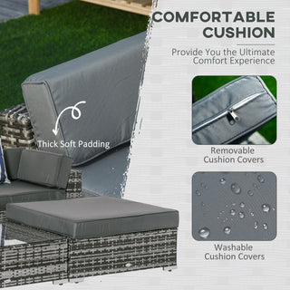 Outsunny 6 PC Rattan Sofa Coffee Table Set Sectional Wicker Weave Furniture for Garden Outdoor Conservatory w/ Pillow Cushion Grey - Sofa In Store