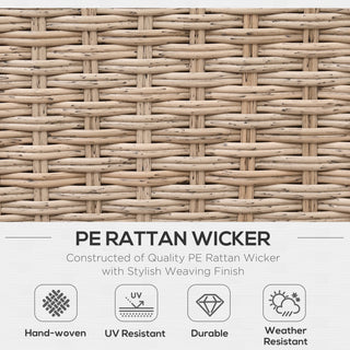 Close-up of beige PE rattan wicker weave on the Outsunny 4 PCs Rattan Garden Furniture Set, showing detailed hand-woven texture. Highlights: hand-woven, UV resistant, durable, and weather resistant for stylish outdoor comfort.