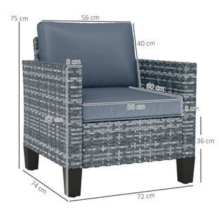 Outsunny Single Rattan Armchair, with Cushions - Light Grey - Sofa In Store