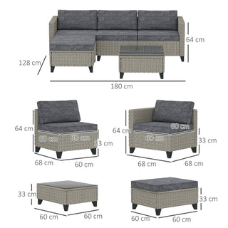 Outsunny 5-Piece Rattan Patio Furniture Set with Corner Sofa, Footstools, Coffee Table, for Poolside, Dark Grey - Sofa In Store