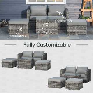 Outsunny Five Piece Rattan Armchair, Stool and Table Set - Mixed Grey - Sofa In Store