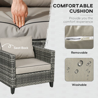 Outsunny 5-Piece Rattan Patio Furniture Set with Gas Fire Pit Table, Loveseat Sofa, Armchairs, Cushions, Pillows, Grey - Sofa In Store