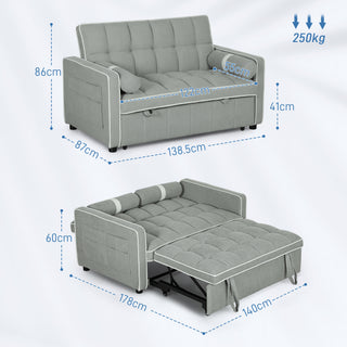 HOMCOM Two-Seater Linen-Look Sofa Bed - Light Grey - Sofa In Store