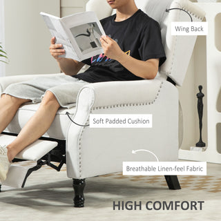HOMCOM Recliner Armchair, Vintage Reclining Chair with Nail Head Trim, Wingback Chair with Button Tufted Back and Footrest, for Living Room, Cream White - Sofa In Store