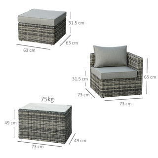 Outsunny Five Piece Rattan Armchair, Stool and Table Set - Mixed Grey - Sofa In Store
