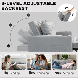 HOMCOM Two-Seater Pull-Out Sofa Bed - Light Grey - Sofa In Store