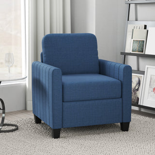 HOMCOM Modern Boxy Linen-Look Armchair - Blue - Sofa In Store