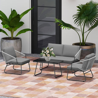 Outsunny Four-Piece Rattan Strong Panel Outdoor Sofa Set - Grey - Sofa In Store