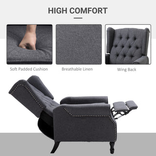 HOMCOM Recliner Armchair, Vintage Reclining Chair with Nail Head Trim, Wingback Chair with Button Tufted Back and Footrest, for Living Room, Dark Grey - Sofa In Store