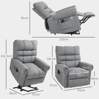Power Lift Chair for Elderly, Electric Recliner Armchair with Massage and Heat, Type C and USB Ports, Fabric Riser and Reclining Chair with Side Pockets, Grey - Sofa In Store