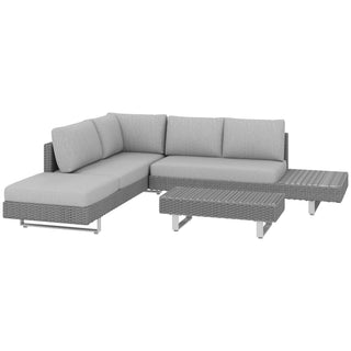 Outsunny 5-Seater Rattan Wicker Sofa Set Furniture Patio Tea Table Set with Cushions, Light Grey - Sofa In Store