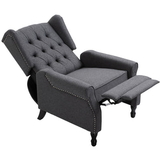 HOMCOM Recliner Armchair, Vintage Reclining Chair with Nail Head Trim, Wingback Chair with Button Tufted Back and Footrest, for Living Room, Dark Grey - Sofa In Store