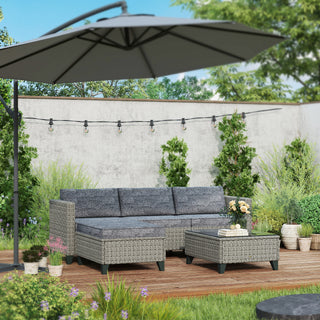 Outsunny 5-Piece Rattan Patio Furniture Set with Corner Sofa, Footstools, Coffee Table, for Poolside, Dark Grey - Sofa In Store