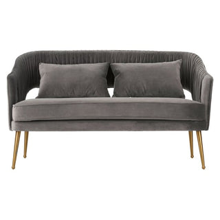 Agnetas Grey Velvet 2 Seater Sofa with Gold Legs and Unique Cut-Out Design - Sofa In Store