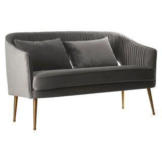 Agnetas Grey Velvet 2 Seater Sofa with Gold Legs and Unique Cut-Out Design - Sofa In Store
