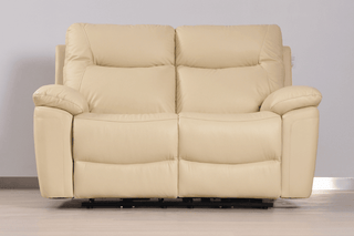 Amarien Cream Genuine Leather Recliner Sofa – 2 Seater | Electric Recline, Dual USB, Hardwood Frame - Sofa In Store