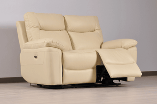 Amarien Cream Genuine Leather Recliner Sofa – 2 Seater | Electric Recline, Dual USB, Hardwood Frame - Sofa In Store