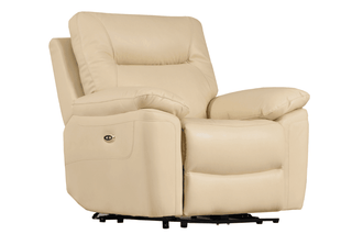Amarien Cream Genuine Leather Recliner Armchair – 1 Seater | Electric Recline, Hardwood Frame, USB Charger - Sofa In Store