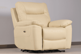 Amarien Cream Genuine Leather Recliner Armchair – 1 Seater | Electric Recline, Hardwood Frame, USB Charger - Sofa In Store
