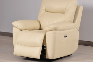Amarien Cream Genuine Leather Recliner Armchair – 1 Seater | Electric Recline, Hardwood Frame, USB Charger - Sofa In Store