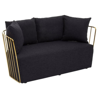 Azaltro Black Fabric 2 Seater Sofa with Gold Steel Frame Modern Lounge Piece - Sofa In Store