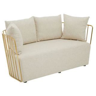 Azaltro Fabric 2 Seater Sofa with Gold Steel Frame in Natural Stylish Comfort - Sofa In Store