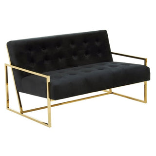 Azaltro Velvet 2 Seater Sofa with Gold Steel Frame in Black Luxury Lounge Seating - Sofa In Store