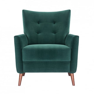 Baron Velvet Green Lounge Chair in Soft Upholstery with Wooden Legs - Sofa In Store