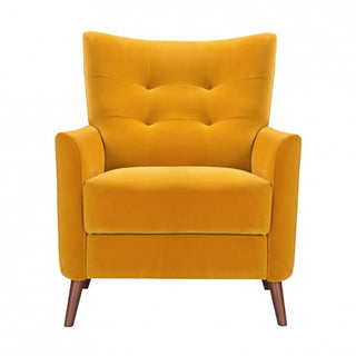 Baron Velvet Mustard Lounge Chair with Soft Cushions and Wooden Legs - Sofa In Store