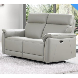 Canton 2 Seater Electric Recliner Sofa – Light Grey Genuine Leather, Compact & Modern with Push-Button Recline - Sofa In Store