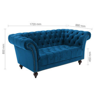 Chanter Chesterfield Fabric 2 Seater Sofa in Midnight Blue Modern Comfort and Style - Sofa In Store