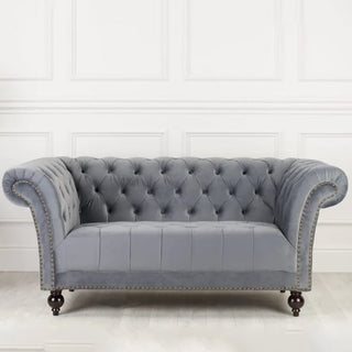 Chanter Chesterfield Fabric 2 Seater Sofa In Midnight Grey - Sofa In Store