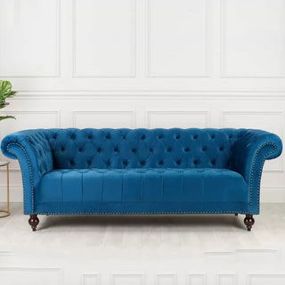 Chanter Fabric Chesterfield 3 Seater Sofa in Midnight Blue with Elegant Button Detailing - Sofa In Store