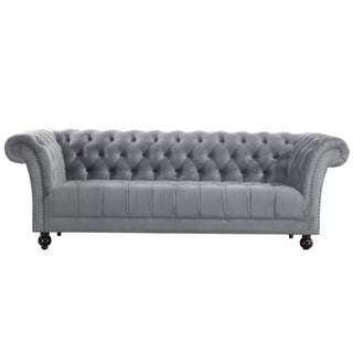 Chanter Chesterfiels Fabric 3 Seater Sofa in Midnight Grey with Elegant Button Detailing - Sofa In Store