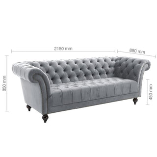 Chanter Chesterfiels Fabric 3 Seater Sofa in Midnight Grey with Elegant Button Detailing - Sofa In Store