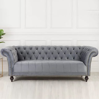 Chanter Chesterfiels Fabric 3 Seater Sofa in Midnight Grey with Elegant Button Detailing - Sofa In Store