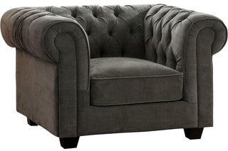 Chesterfield Grey Fabric Armchair – Traditional Design with Tufted Back - Sofa In Store