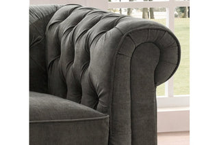 Chesterfield Grey Fabric Armchair – Traditional Design with Tufted Back - Sofa In Store