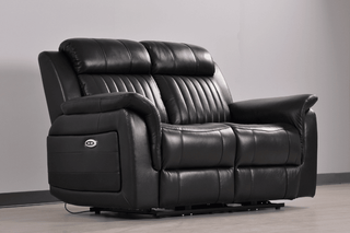 Cidliano 2 Seater Genuine Leather Black Electric Recliner Sofa - Sofa In Store