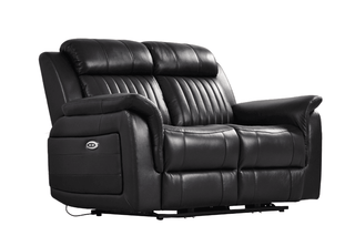 Cidliano 2 Seater Genuine Leather Black Electric Recliner Sofa - Sofa In Store