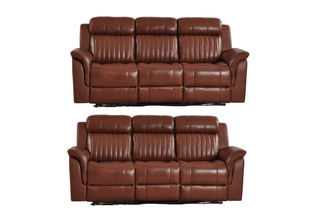 Cidliano 3+3 Seater Genuine Leather Tan Electric Recliner Sofa Set - Sofa In Store