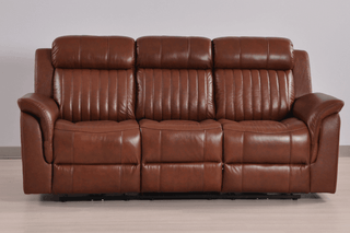 Cidliano 3+3 Seater Genuine Leather Tan Electric Recliner Sofa Set - Sofa In Store