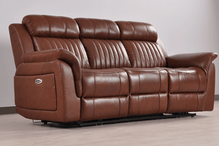 Cidliano 3+3 Seater Genuine Leather Tan Electric Recliner Sofa Set - Sofa In Store