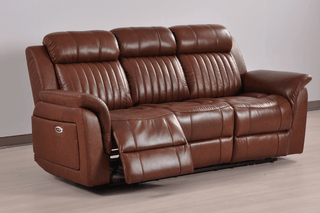 Cidliano 3+3 Seater Genuine Leather Tan Electric Recliner Sofa Set - Sofa In Store