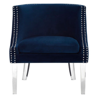 Clarox Upholstered Curved Velvet Armchair In Blue - Sofa In Store