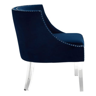 Clarox Upholstered Curved Velvet Armchair In Blue - Sofa In Store