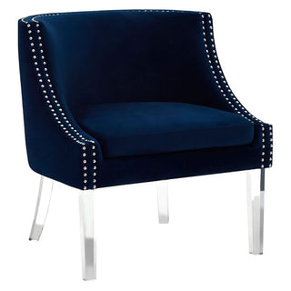 Clarox Upholstered Curved Velvet Armchair In Blue - Sofa In Store