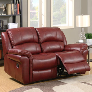 Claton Burgundy Leather Recliner Sofa – 2 Seater | Dual Recline, Compact Comfort, Pillow-Top Arms - Sofa In Store