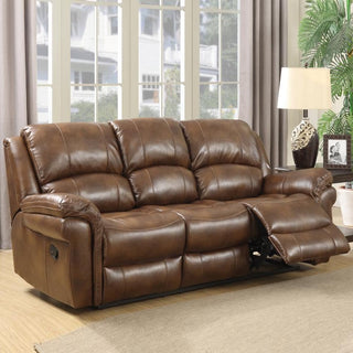 Claton Tan Leather Recliner Sofa – 3 Seater | Pillow-Top Comfort, Manual Recline, Luxe Padding - Sofa In Store